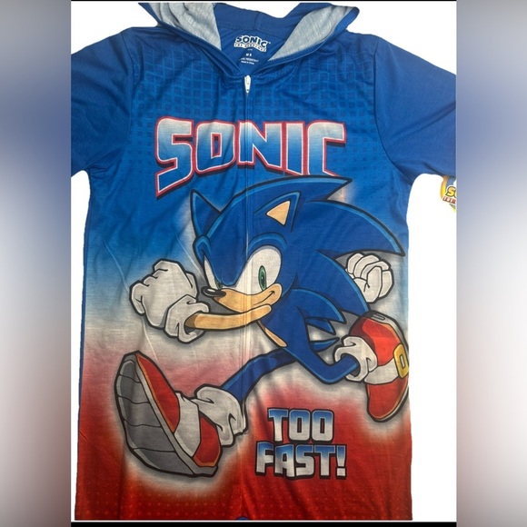 Boys Sonic the Hedgehog One Piece Pajamas Hoodie Suit Costume Kids Size - Picture 5 of 10